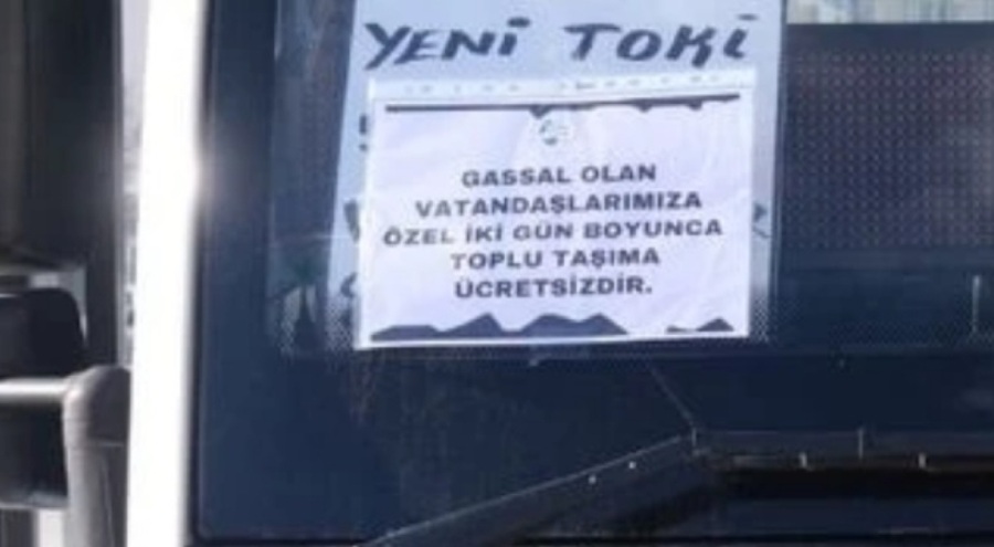 O ilçede gassallara toplu taşıma ücretsiz