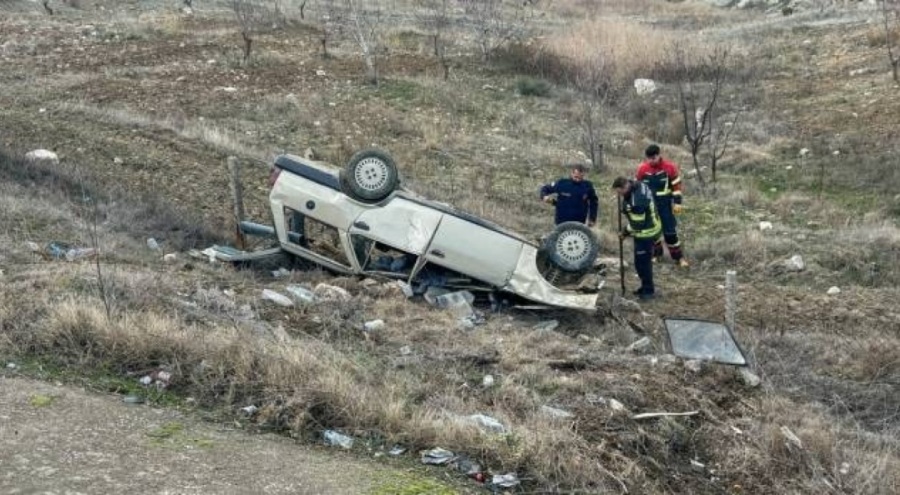 Tarlaya devrilen otomobilin sürücüsü yaralandı