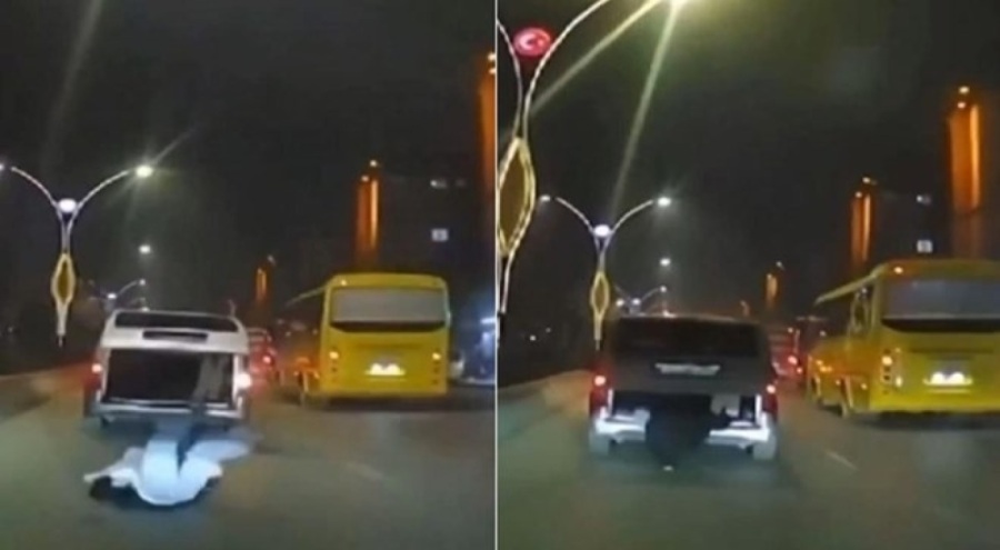 Seyir halindeki aracın bagajından düştü