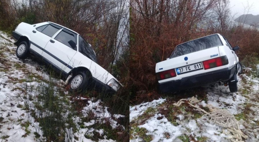 Otomobil şarampole düştü! Yuvarlanmaktan ağaçlar sayesinde kurtuldu