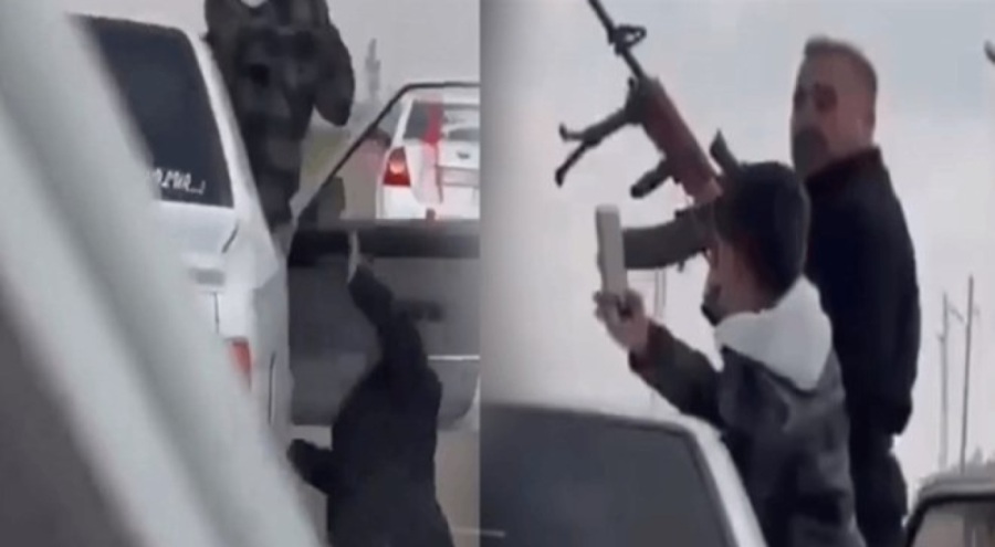 Düğün konvoyunda ateş eden maganda otomobilden düştü