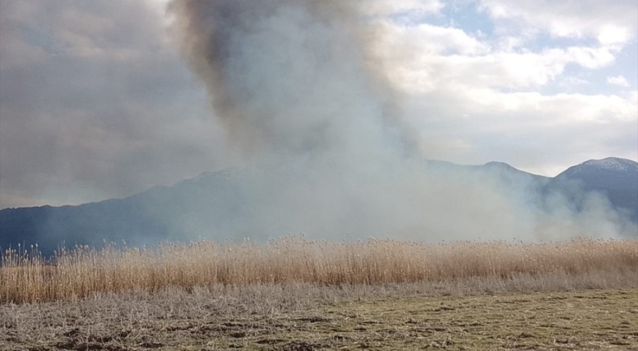 Burdur'da Gölhisar Gölü sazlığında yangın