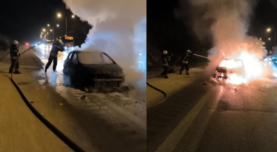 Otoyolda yangın paniği! Araç cayır cayır yandı