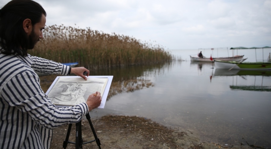 Anadolu'yu gezen ressam, Adem amca ile Yaren leyleği çizdi