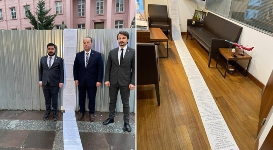 CHP'li isimden dikkat çeken protesto! Tutuklanan öğrencilerin 6.5 metrelik listesini astı