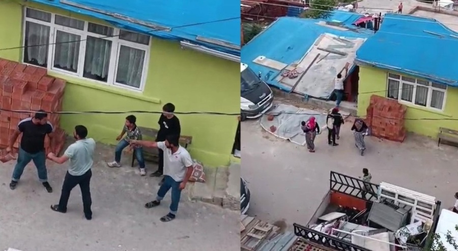 Tuğlalı kavga! 2 grup birbirine girdi