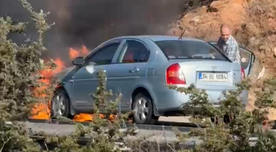 Bursa otobanında araç alev aldı, sürücü canını zor kurtardı!
