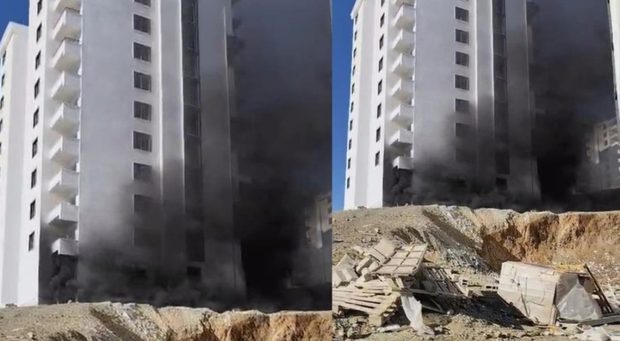 İnşaat halindeki binanın içindeki malzemeler alev aldı