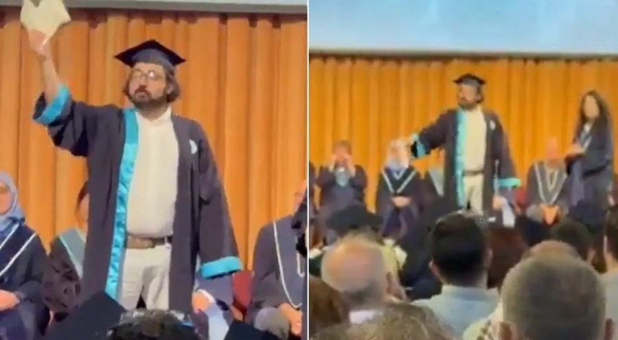 Boğaziçi'nde 'İmamoğlu' protestosu: Törende diplomasını yırttı