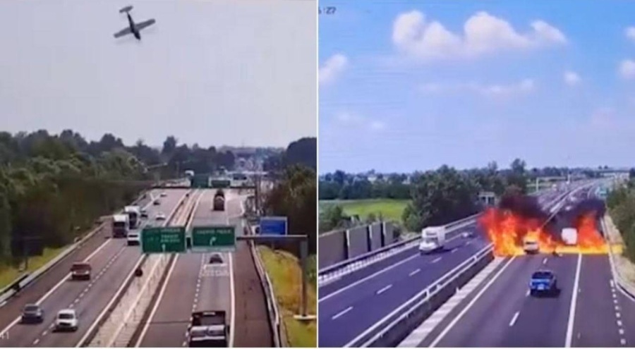 Otobana düşen uçak alev topuna döndü