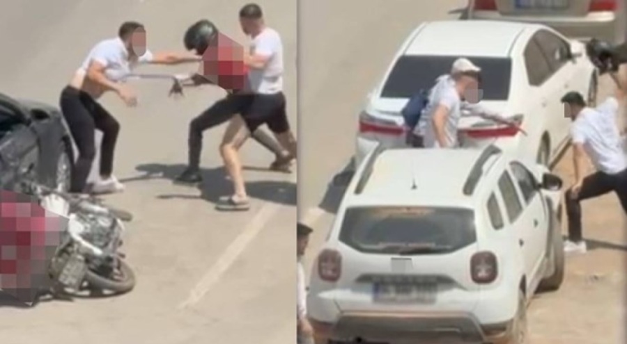 Trafikte motokuryeye tekme tokat dayak