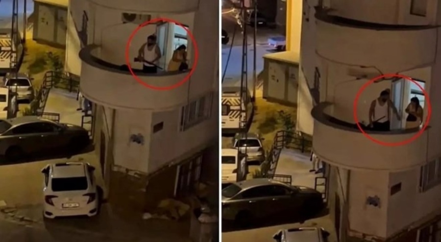 Balkona tüfekle çıkan şüpheliye gözaltı