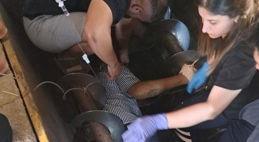 Yem karma tankına düşen işçi yaralandı