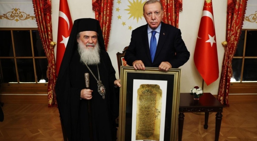 Cumhurbaşkanı Erdoğan, Kudüs Rum Ortadoks Patriği'ni kabul etti