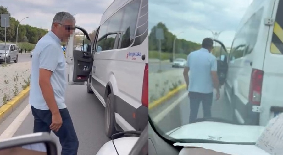 Trafikte servis şoförü, sürücüyü tehdit etti: "Nefesini keserim"