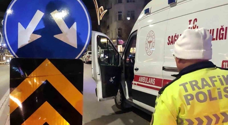Refüjdeki trafik levhasına çarpan baba ve oğlu yaralandı