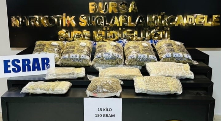 Bursa'da 15 kilo esrar ele geçirildi!