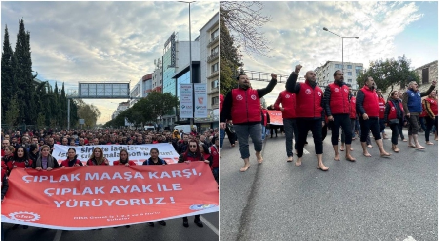 İzmir'de işçiler yarım gün iş bıraktı! Çıplak ayakla yürüyerek tepkilerini dile getirdiler