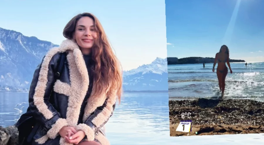 Ebru Şahin, 8 derece havada denize girdi