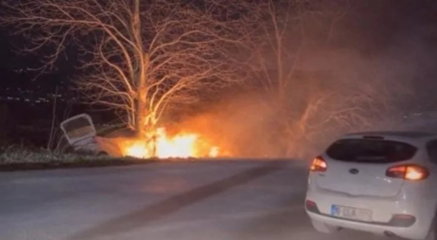 Bursa'da ağaca çarpan otomobil yandı!