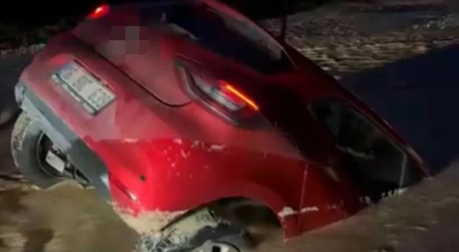 Bursa'da otomobil bataklığa saplandı, sürücü son anda kurtuldu