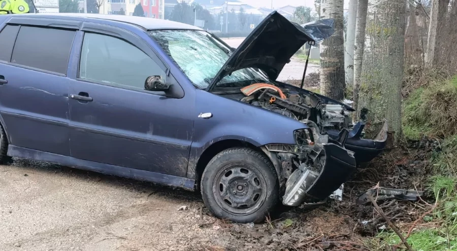 Bursa'da kontrolden çıkan otomobil kaldırıma ve ağaca çarptı: 2 yaralı