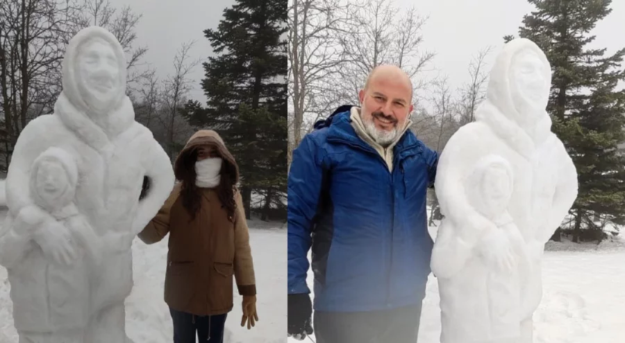 Uludağ'da kardan heykel ilgi odağı oldu