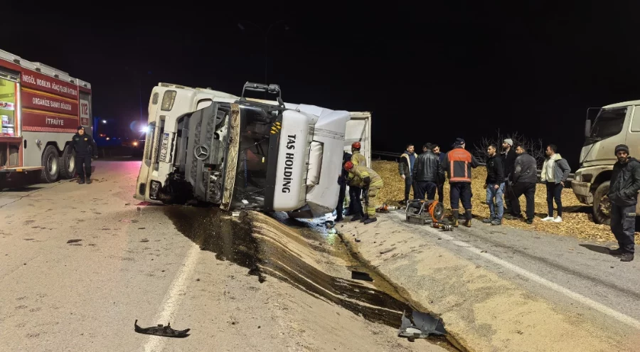 Bursa'da talaş yüklü tır devrildi: Araçta sıkışan genç sürücü yaşamını yitirdi