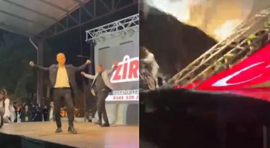 Aydın'da etkinlikte led ekran devrildi: Başkan ve sunucu saniyelerle kurtuldu!