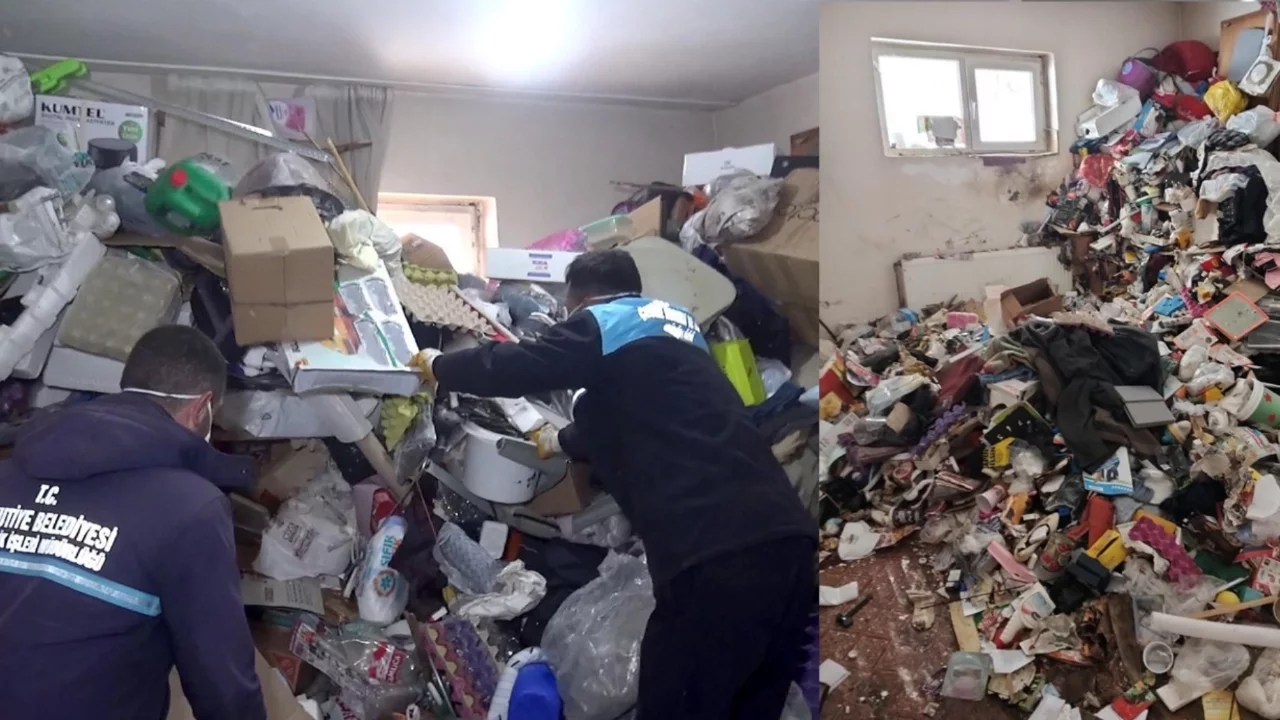 Erzurum'da 20 ton çöp bulunan ev boşaltıldı, sahibi tedavi altına alındı