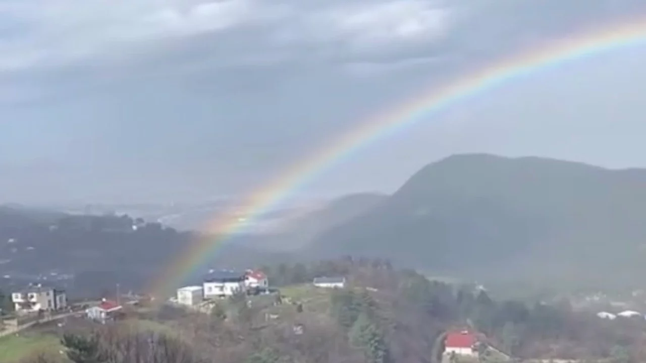 Bursa'da yağmur sonrası gökkuşağı oluştu