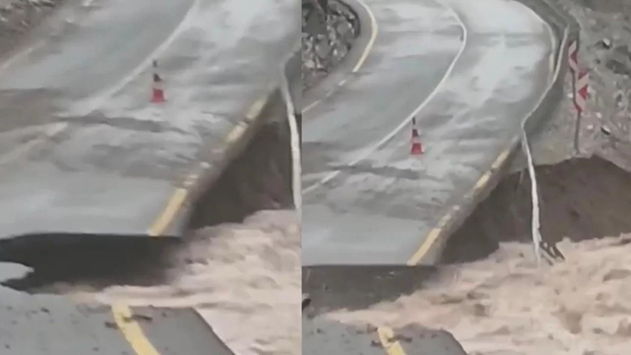 Kayseri'de sel nedeniyle yol çöktü