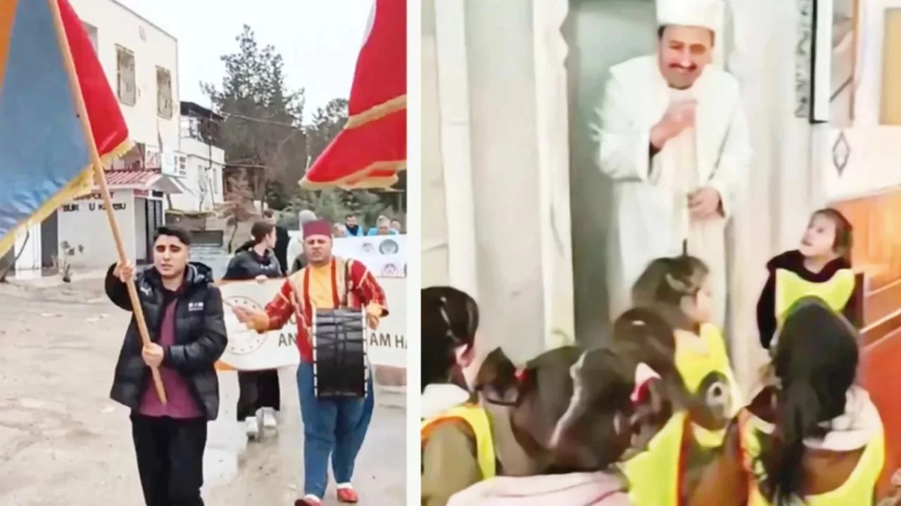 Anaokulu öğrencileri camiye götürüldü, bahçede ilahi okutuldu