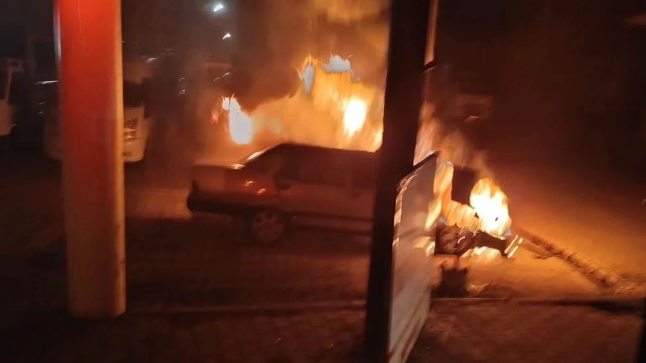 Bingöl'de park halindeki araç alev topuna döndü