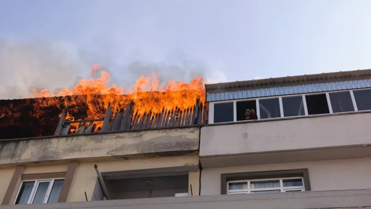 Bursa'da apartman terasında korkutan yangın