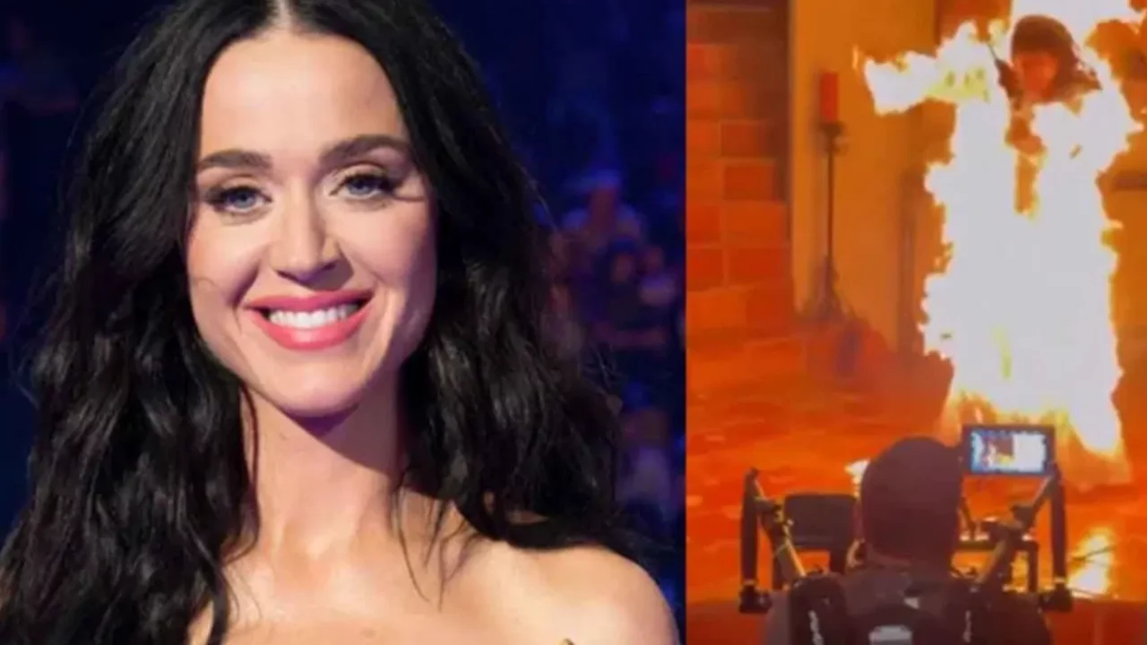 Katy Perry sahnede alevler içinde kaldı