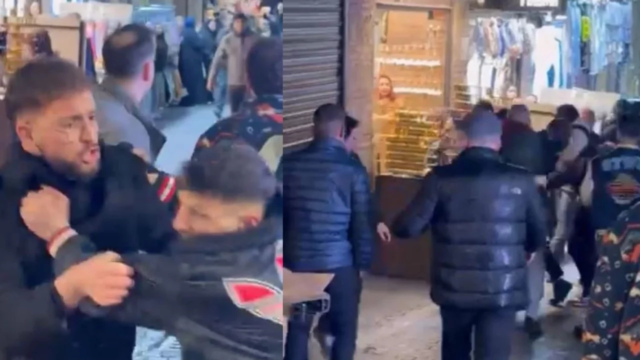 Bursa'da tarihi çarşıda yumruklar havada uçuştu! Onlarca kişi birbirine girdi