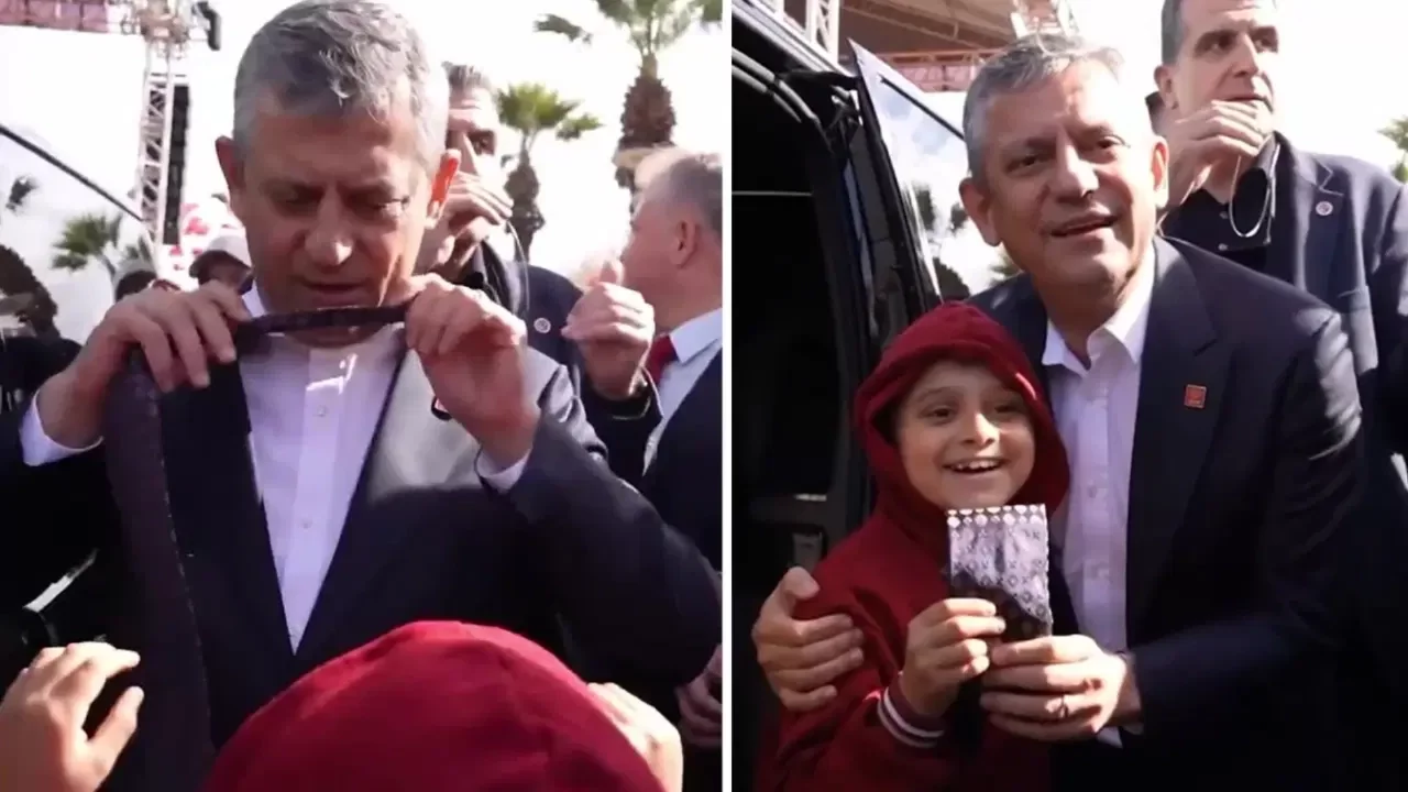 Özgür Özel'den Urla'da yanına gelen çocuğa 'kravat' hediyesi