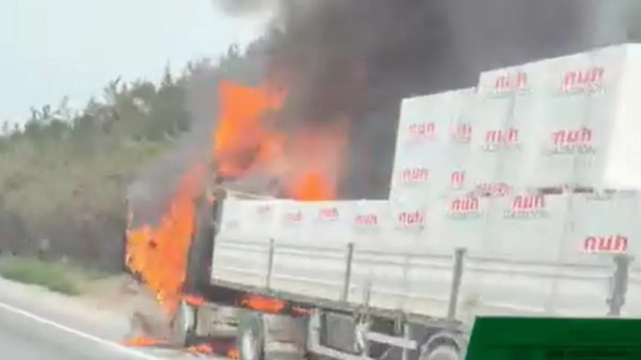 Seyir halindeki tır alev alev yandı