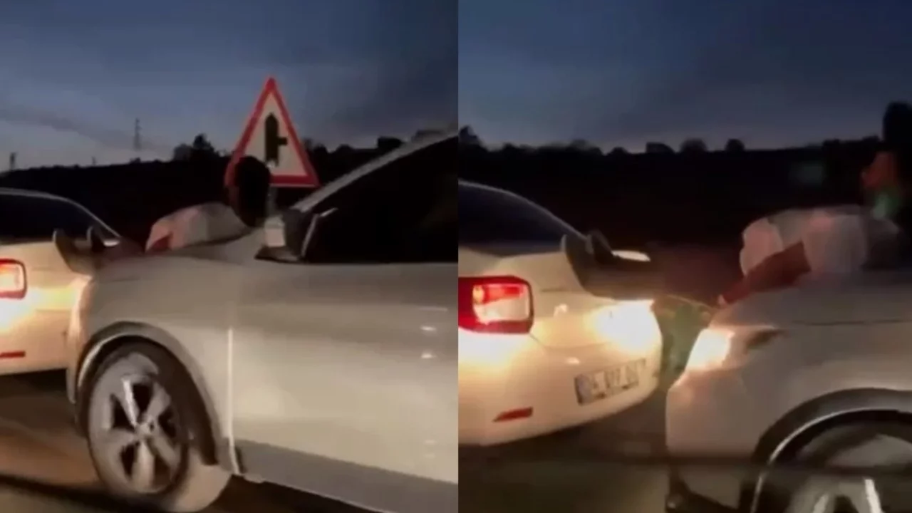 Bursa'da halat bulamayınca canını hiçe saydı! Aracı kaputa çıkıp itti