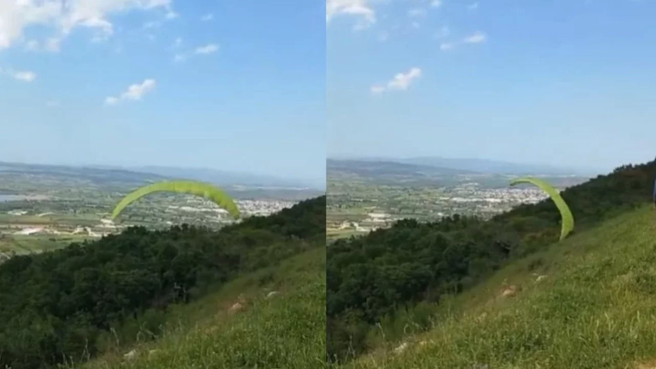 Bursa'da paraşütü ile ormana daldı