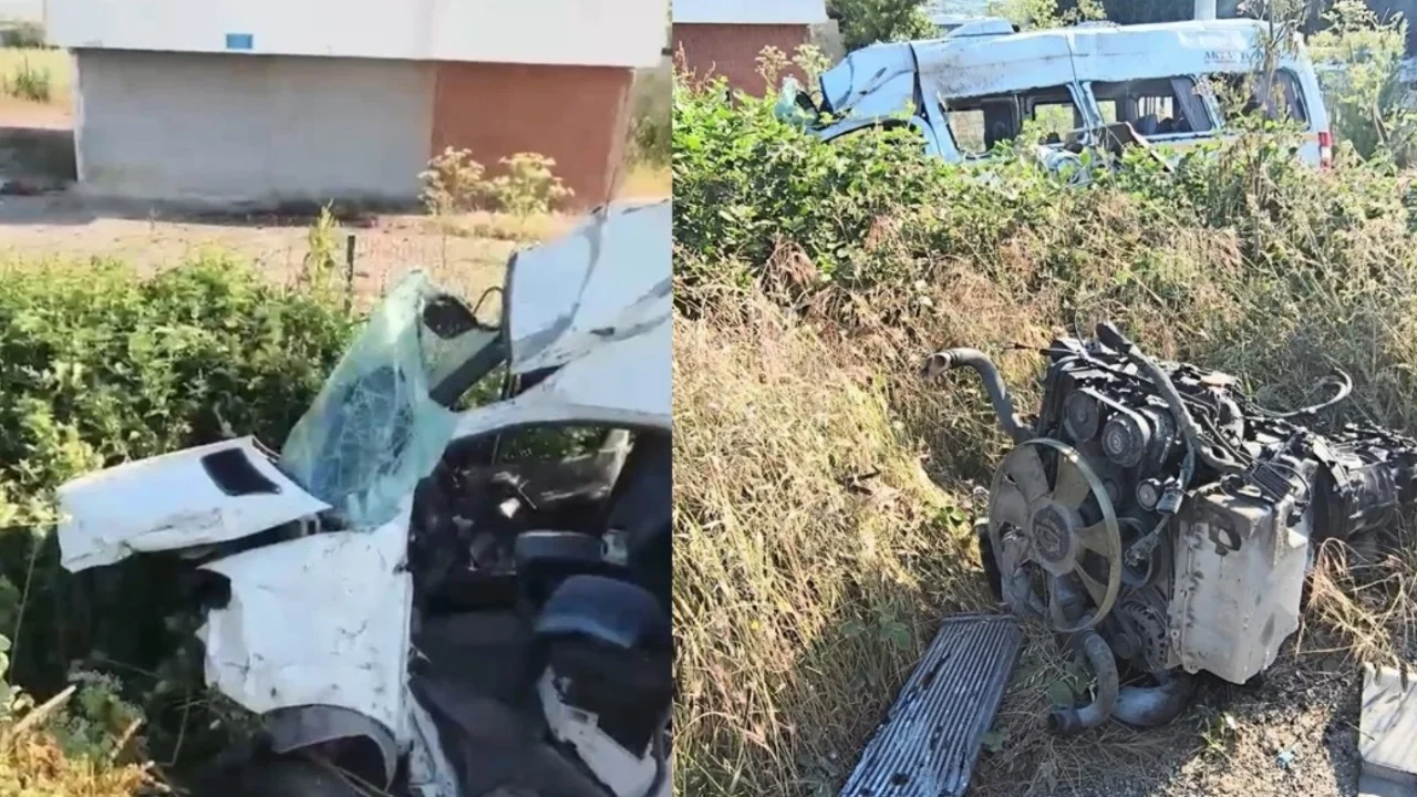 Bursa'da lastiği patlayan servis minibüsü direğe çarptı! 6 yaralı