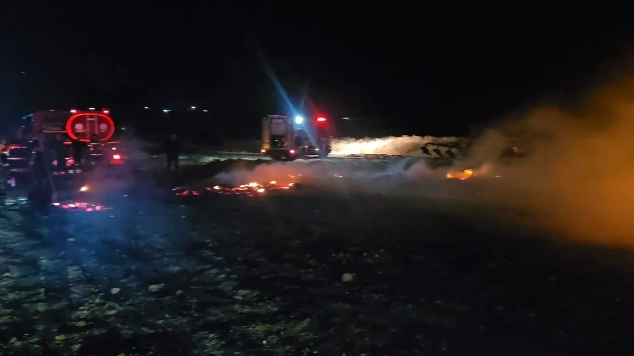 Balıkesir'de otluk alandaki yangın geceyi aydınlattı