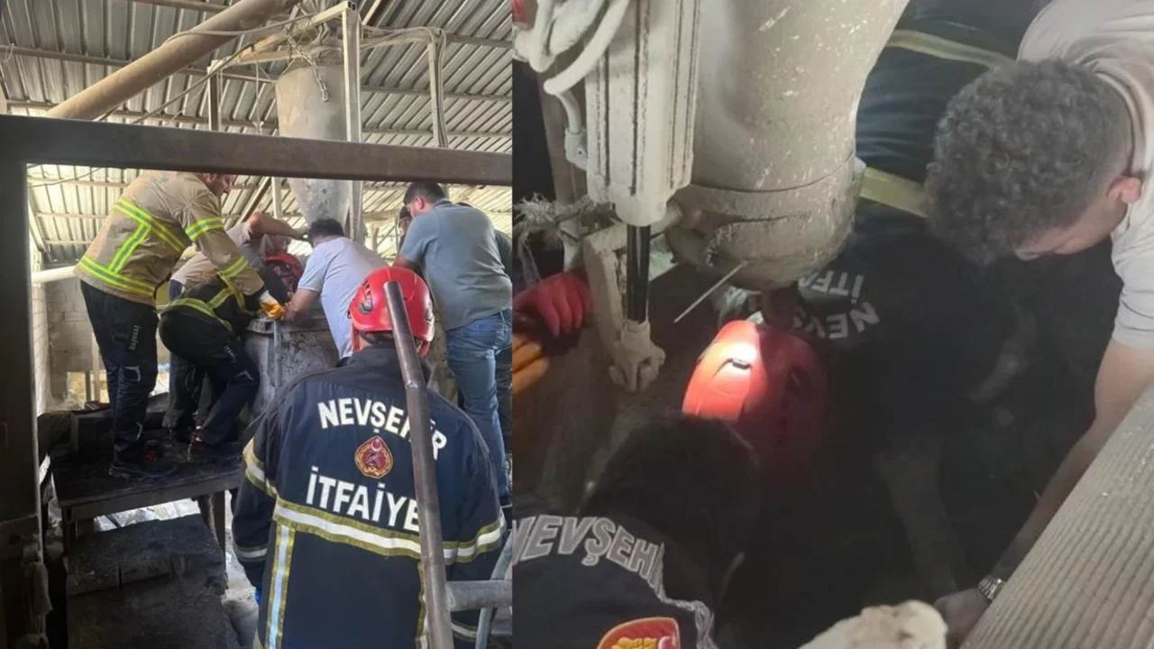 Harç karma makinesine düşüp can verdi