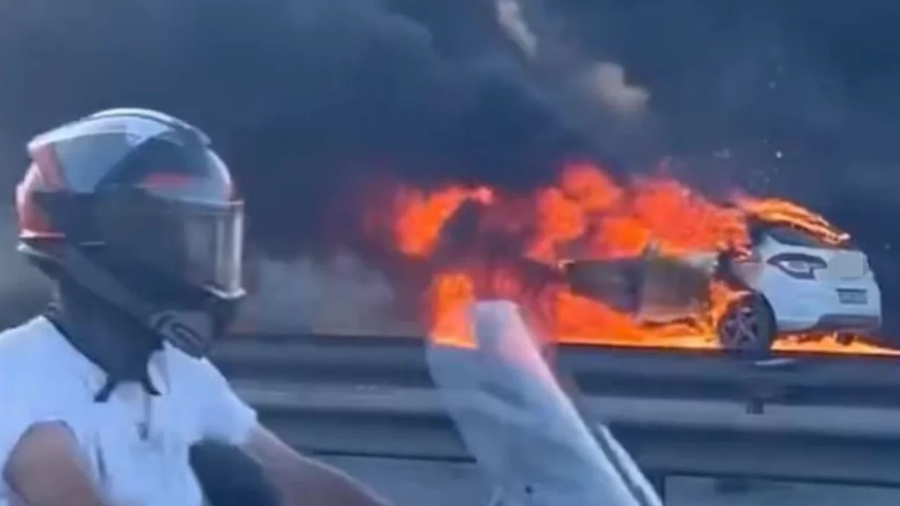 TEM Otoyolu'nda alev alev yanan otomobil kül oldu