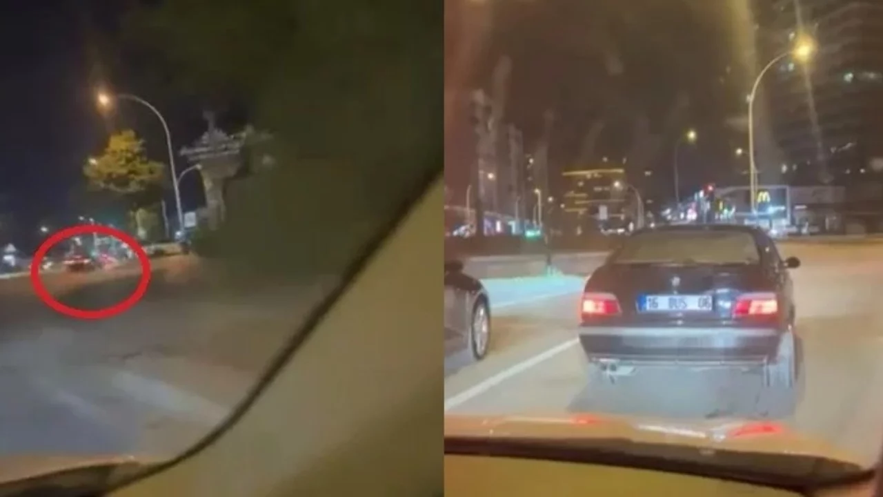 Bursa'da drift atan otomobil kazadan kıl payı kurtuldu