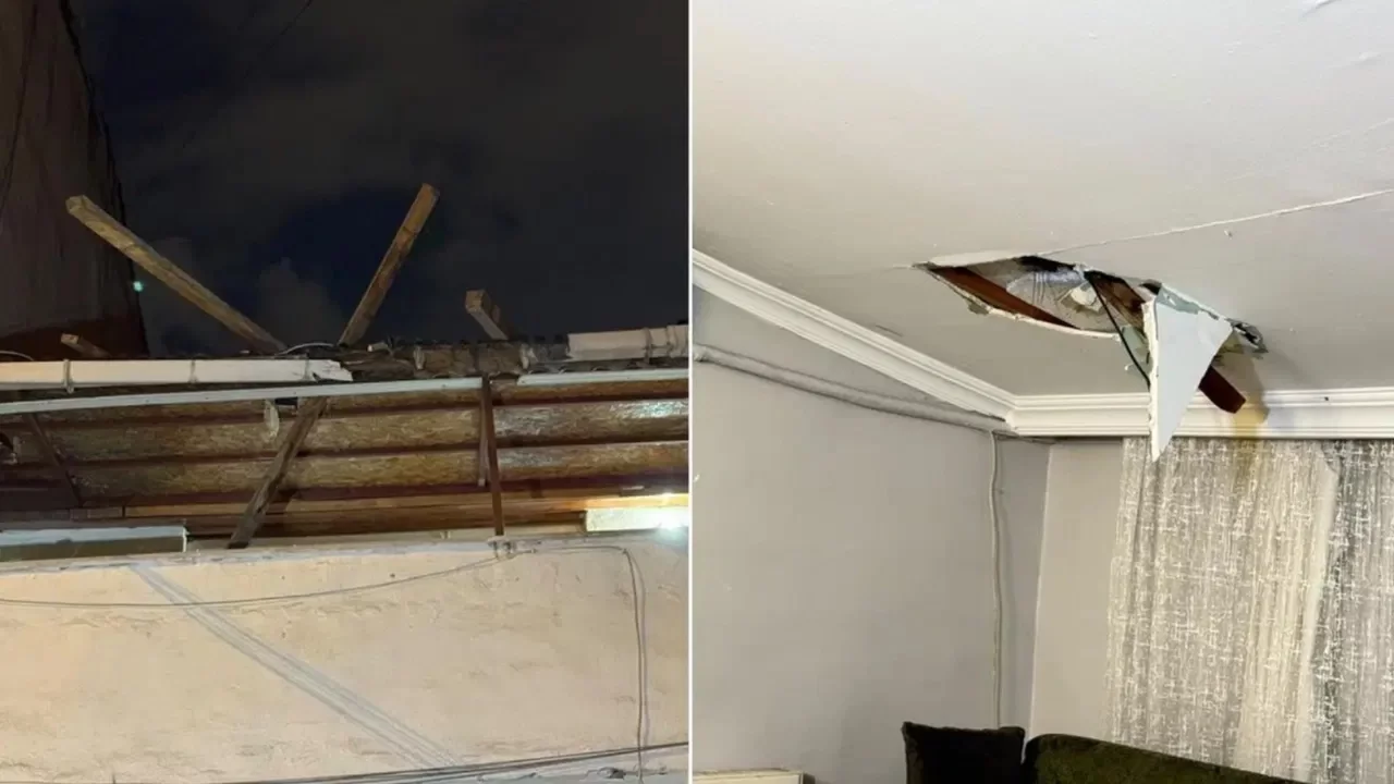 Fırtınada çatı parçaları koptu, karşı binaya saplandı: Bina sakinleri son anda kurtuldular