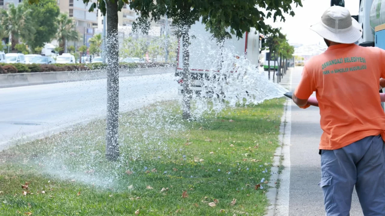 Bursa Osmangazi Belediyesi'nden sıcak havalarda yeşil alanlara can suyu