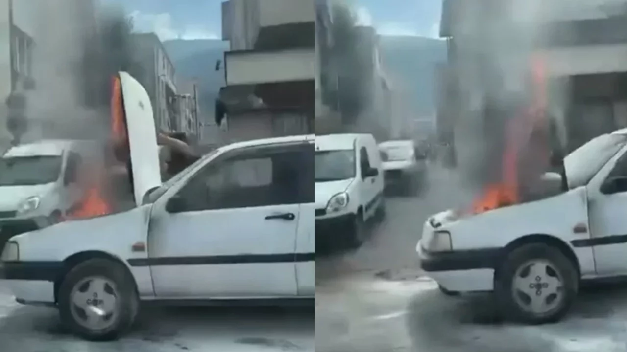 Bursa'da seyir halindeki otomobil yandı