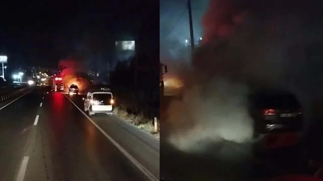 Bursa'da seyir halindeki lüks otomobil yandı